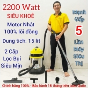 Máy Hút Bụi Công Nghiệp Gia Đình-Văn Phòng-15 Lít, Công Suất 2200W [2 Lõi Lọc] Diện tích sử dụng từ [50m2-500m2] - Hút Nước và Bụi