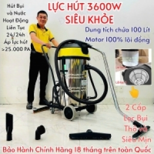Máy Hút Bụi Nước Công Nghiệp Đẩy Tay,100 Lít 3600W DV2-100JP- [2 Lõi Lọc]- 2 Chế Độ Hút Kéo và Đẩy, Phù hợp diện tích trên 5000m2