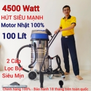 Máy Hút Bụi Nước Công Nghiệp Đẩy Tay,100 Lít 4500W DV3-100JP- [2 Lõi Lọc]- 2 Chế Độ Hút Kéo và Đẩy, Phù hợp diện tích trên 5000m2